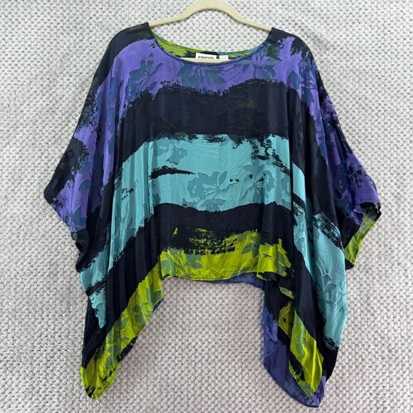 Chicos Design Top ML Blue Silk Burn Out Sheer Floral Boat Neck Shawl Pullover - Picture 1 of 13